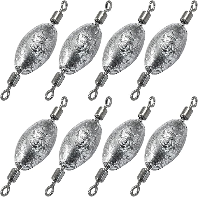 Uenhoy Fishing Weights Inline Trolling Fishing Sinker Tackle with Inner Swivels, Oval Drop Casting Fishing Weight Sinkers