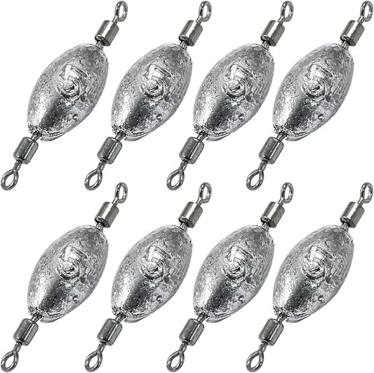 Uenhoy Fishing Weights Inline Trolling Fishing Sinker Tackle with Inner Swivels, Oval Drop Casting Fishing Weight Sinkers