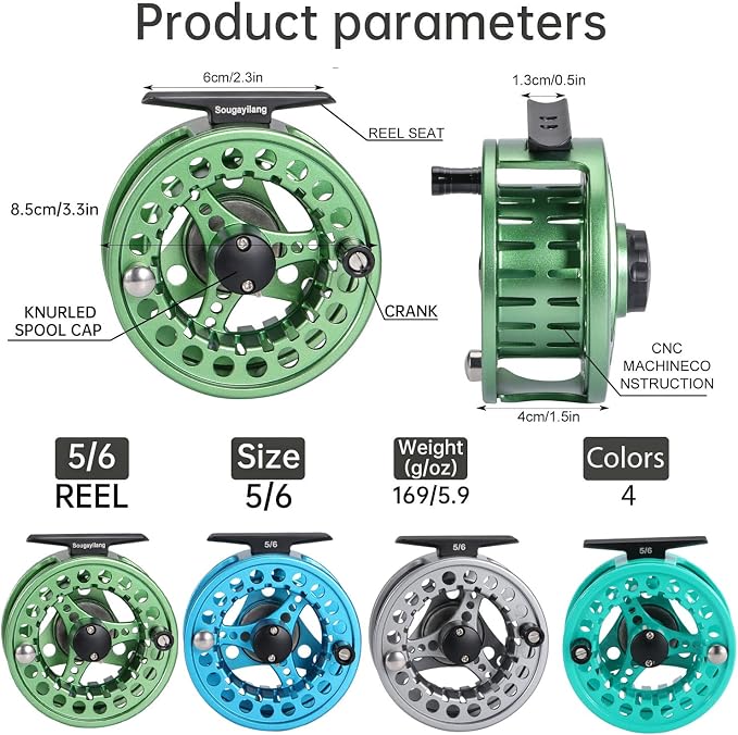 Sougayilang Fly Fishing Reel, Die Cast Aluminum Fly Reel, 5/6, 7/8, Weight Saltwater Fly Reels, 5/6, 7/8, Weight Saltwater Fly Reels