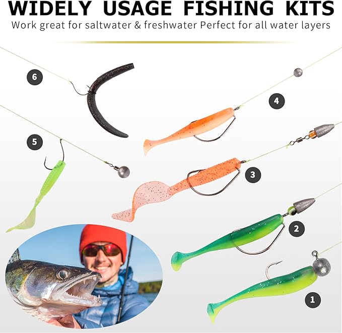 TRUSCEND Complete Fishing Accessories - Tackle Box with Tackle Included, Fishing Hooks, Jig Heads, Sinkers, Weights, Swivels, Snaps, Bobbers, Leaders - Fishing Gear Set for Bass Trout Panfish Walleye
