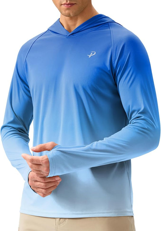 Pudolla Men's Sun Protection Hoodie Shirts UPF 50+ Rash Guard SPF Long Sleeve Fishing Shirt for Men Swim Hiking Boating