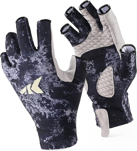 KastKing La Sal Fishing Gloves UPF50+ Sun Gloves UV Protection Fingerless Gloves Men Women for Outdoor, Kayaking, Rowing, Paddling, Canoeing, Hunting