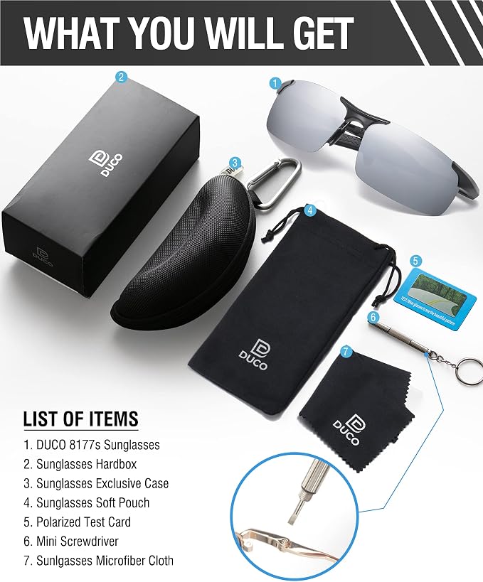 DUCO Mens Sports Polarized Sunglasses UV Protection Sunglasses for Men 8177s
