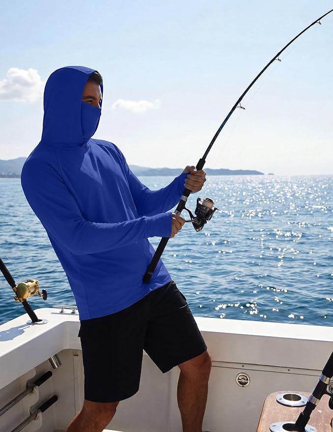 COOFANDY Mens UPF 50+ Sun Protection Hoodie with Mask Lightweight Long Sleeve SPF Fishing Shirts UV Hiking Running Rash Guard