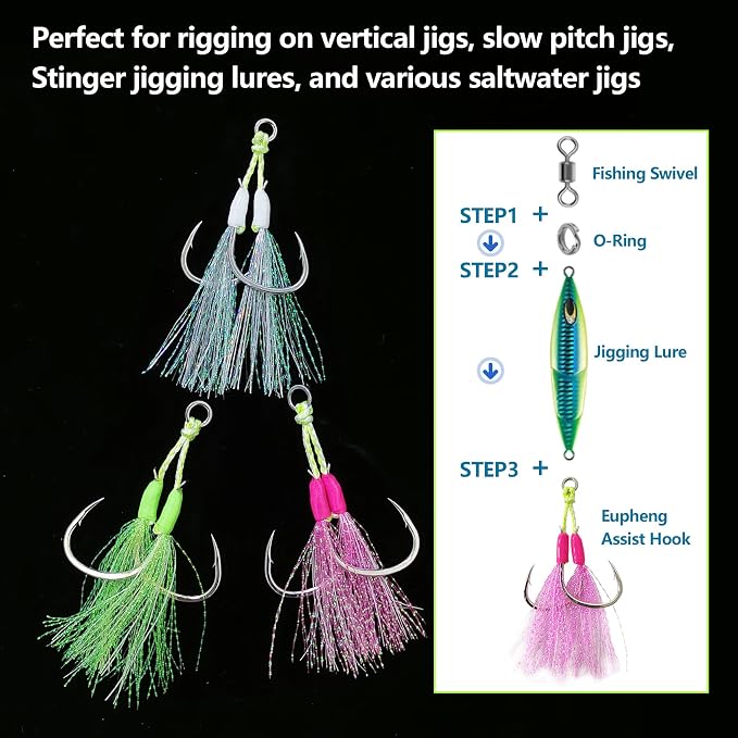 Eupheng Fishing Assist Hooks for Topwater Lures, Dancing Stinger Jigging Hooks Replacement Fishing Hooks for Freshwater & Saltwater