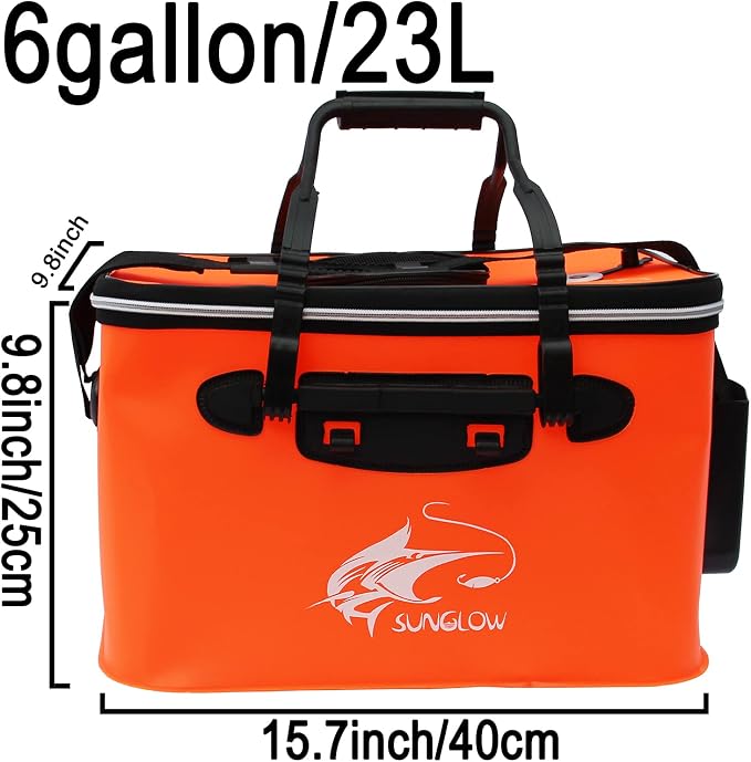 Grneric Fishing Bucket, 6Gallon/8Gallon/10Gallon Foldable Fish Bucket,Live Fish Container Multi-Functional Live Fish Bait Bucket,Outdoor Camping EVA Fishing Bag and Fish Protection Bucket
