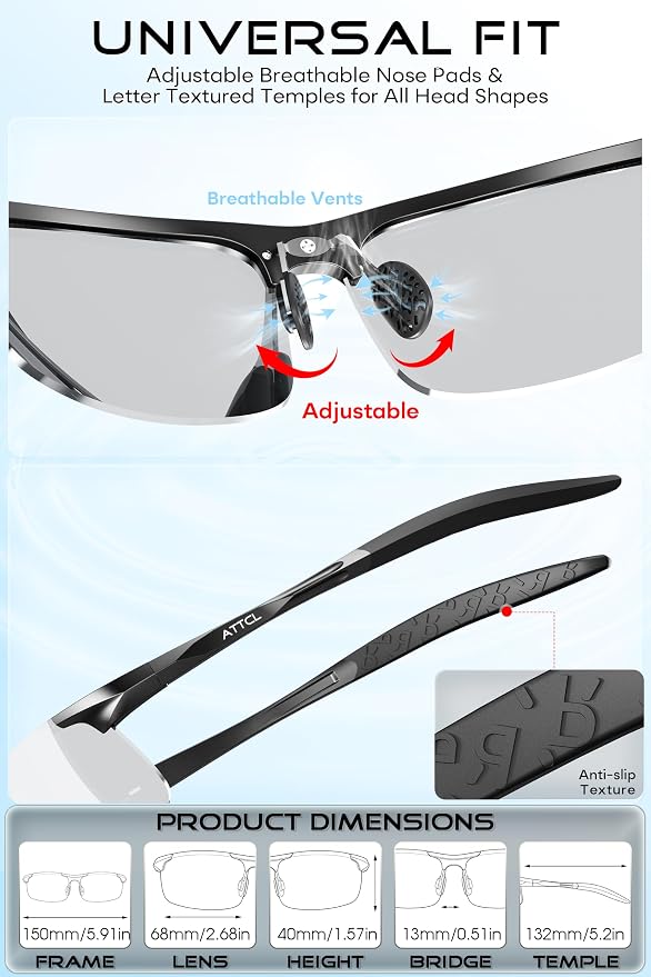 ATTCL 0.9 oz Polarized Sunglasses Men Sports: UV Protection Anti Glare Wrap Around Lightweight Metal Fishing Golf Running