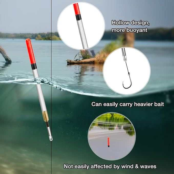 Realure 20 Pcs/5 Sizes Fishing Floats Set 11/13/15/17/19 cm Fishing Tackle Wagglers Straight Insert Fishing Pipe Transparent Coarse Tube for Deep Water Sea Fishing Bait Suspend in Target Water Layer