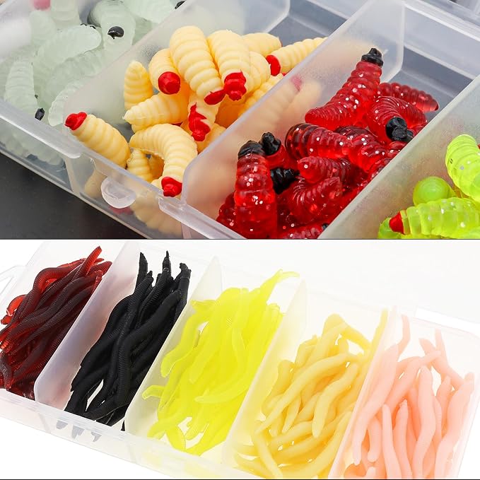 250pcs Soft Plastic Fishing Lures Worms Lure, Plastic Fishing Worms Fake Maggots Fake Worms Baits, Worm Bread Soft Maggots Artificial Earthworm