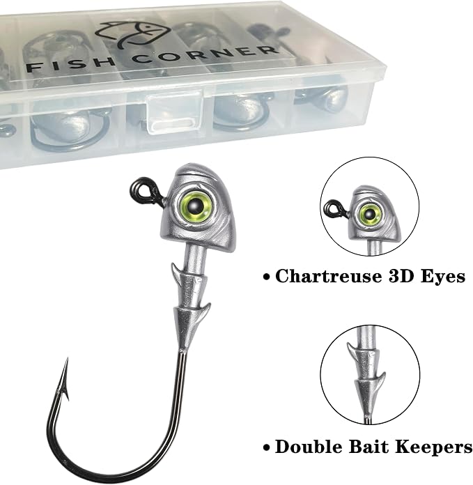 Swimbait Jig Heads Fishing Jigs Swim Bait Jighead with Two Bait Keepers and 3D Eyes 1/8 3/16 1/4 3/8 1/2oz Jigheads Freshwater Saltwater Fishing