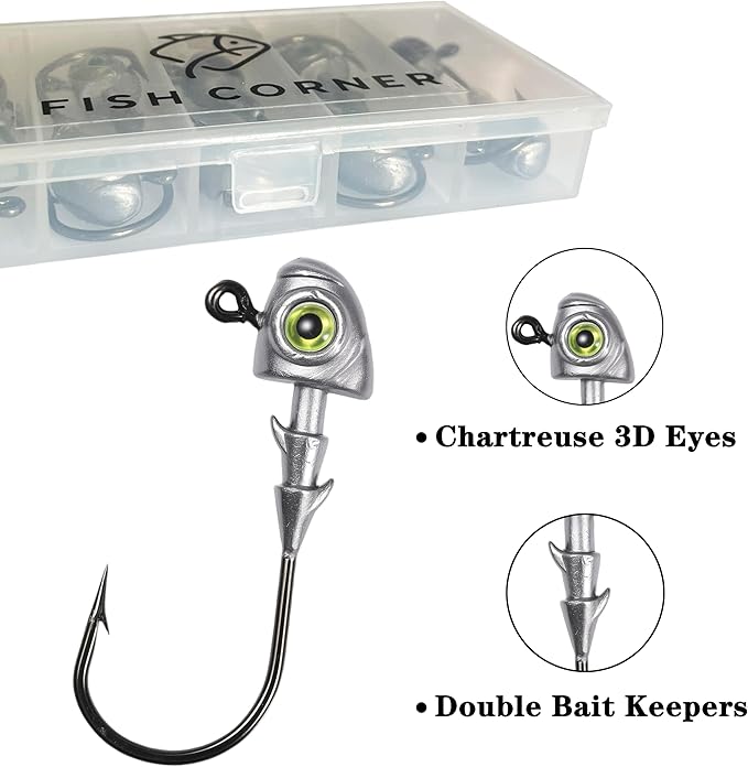 Swimbait Jig Heads Fishing Jigs Swim Bait Jighead with Two Bait Keepers and 3D Eyes 1/8 3/16 1/4 3/8 1/2oz Jigheads Freshwater Saltwater Fishing