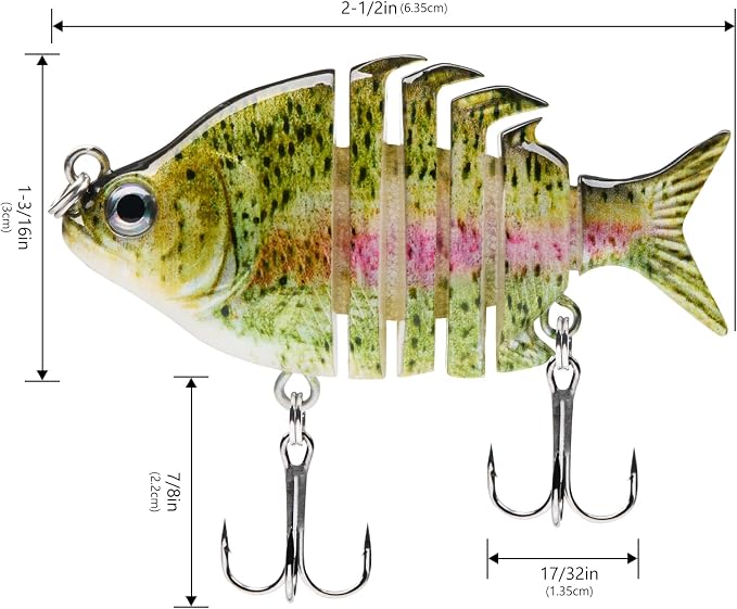 Bassdash SwimPanfish 0.34oz Hard Swimbaits Multi Jointed Topwater Trout Bass Fishing Crank Lure for Freshwater and Saltwater