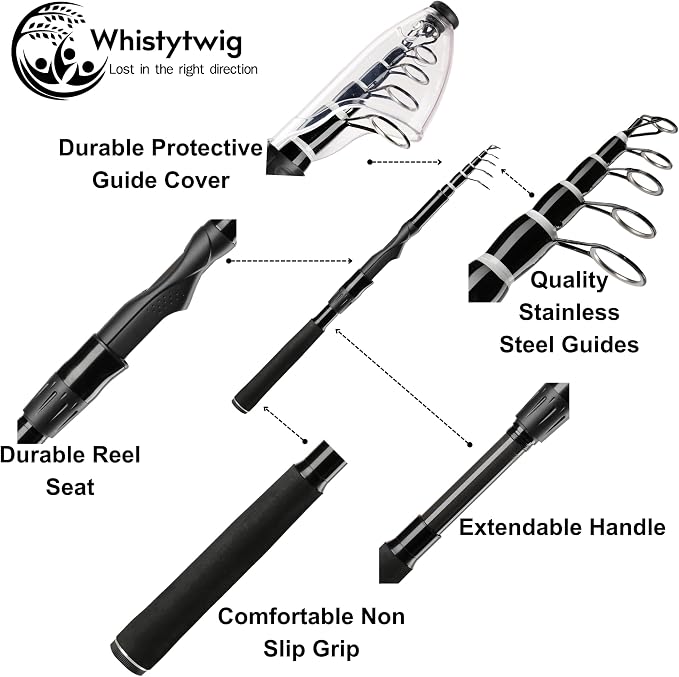 Whistytwig Carbon Fiber Telescopic Fishing Rod - Portable Collapsible Design for Travel and Adventure - Versatile Saltwater and Freshwater Fishing Pole