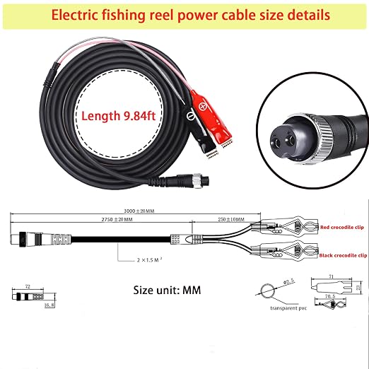 Electric Fishing Reel Line, 9.84 Foot Electric Fishing LineReel Power Cord Compatible with Daiwa Tanacom 1000, Shimano, BeastMaster, Seaborg 500MJ, and ForceMaste.(9.84ft -2Pcs)