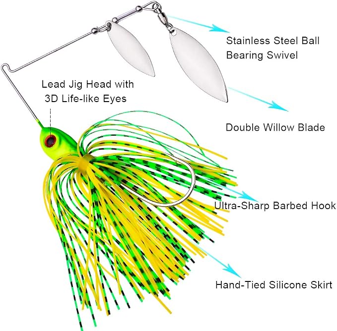Spinnerbait Fishing Lure, Hard Metal Jig Spinner Baits Kits Swimbait for Bass Trout Pike Salmon Walleye Freshwater Saltwater 5pcs/Pack
