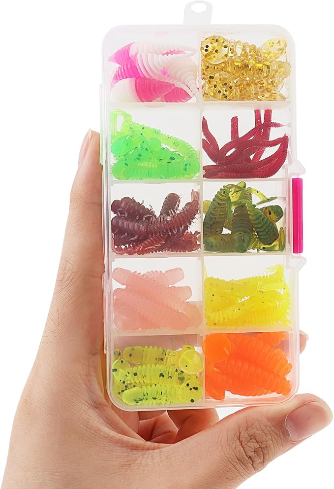 68pcs Fishing Topwater Lures Kits Mixed Artificial Baits Tackle Box, Soft Plastic Fishing Lures Baits Including Soft Worm Centipede for Bass Trout Walleye