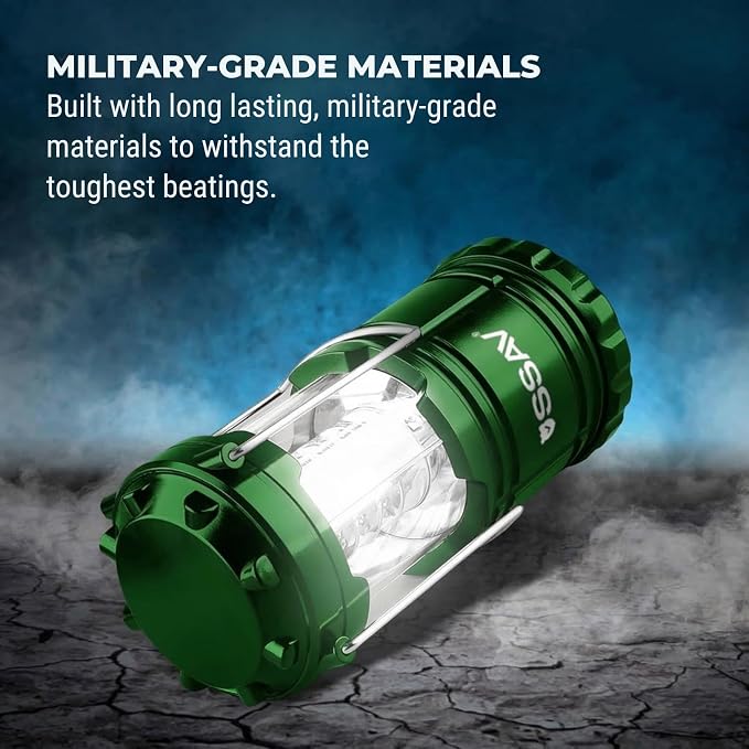 SSAV LED Camping Lantern, Emergency Lanterns for Power Outages & Hurricane Preparedness, Collapsible Portable Survival Lights for Camping, Storms & Emergencies, Batteries Included (2, Green)