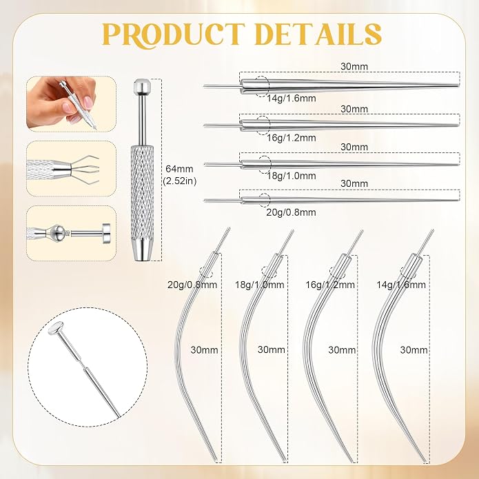 14g/16g/18g ASTM F136 Titanium Piercing Taper Insertion Pin for Internal Thread Tragus/Helix/Lip/Nose/Helix/Piercing Jewelry Cartilage Earrings Labret Nose Studs Stretcher Assistant Tool