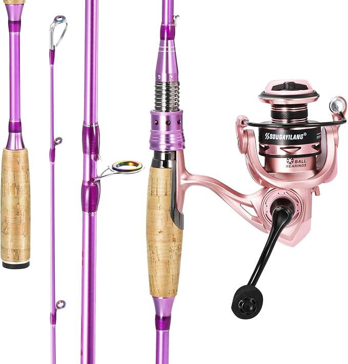 Sougayilang Colorful Spinning Rod and Reel Combo - 2-Piece Graphite Fishing Pole with Smooth Reel for Freshwater Great Gifts