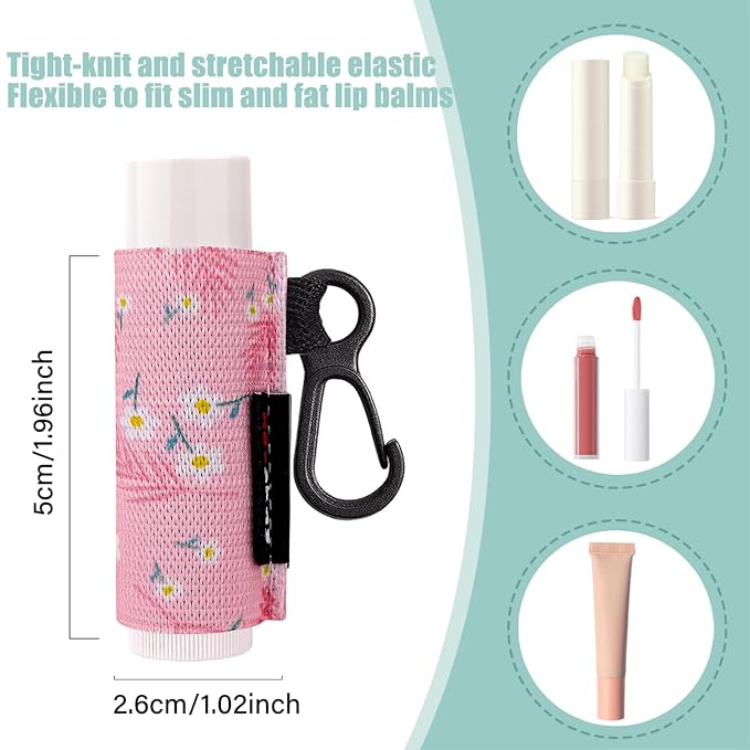 HEYSKAY 3PCS Lipstick Holder Key Chain Lip Balm Holder Keychain Lipstick Holder Lipgloss Lip Balm Elastic Sleeves(Floral Set C)