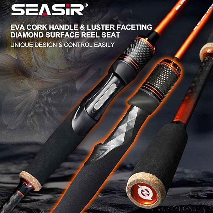 SEASIR CastX Medium Heavy Fishing Rod, Medium Light Spinning Casting Rod, 2 Piece Baitcasting Rod, Saltwater Freshwater Baitcaster Rod, Fast Action, 40T Carbon Fiber, EVA & Cork Grip, Zirconia Ring