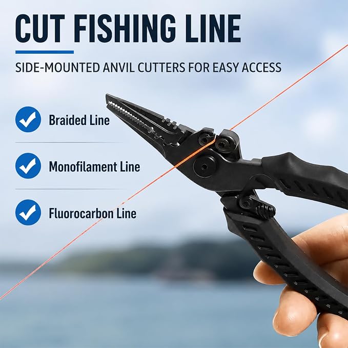 Eupheng Multi Function Fishing Pliers & Scissors Set 4.7" Titanium Coated,Saltwater Resistant Hook Remover with Safety Lock Split Ring Pliers & Fishing Shears for Braided Mono Fluorocarbon