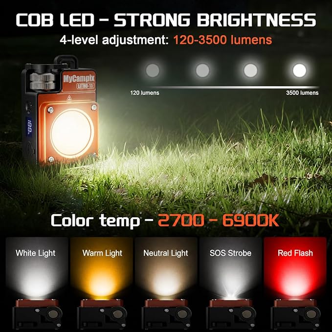 Portable Camping Light, 3500LM Adjustable LED Camping Lantern Rechargeable with 2.5-15H Runtime&Screen, Alloy Waterproof Camp Light for Power Outages, Emergency, Hurricane(2-Pack Orange)