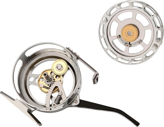 Semi-Automatic Fly Fishing Reel, Quick Line Retrieval, Adjustable Drag, Quick Spool Removal, for Freshwater Lake Stream Pond Fishing, CNC Machined Aluminum