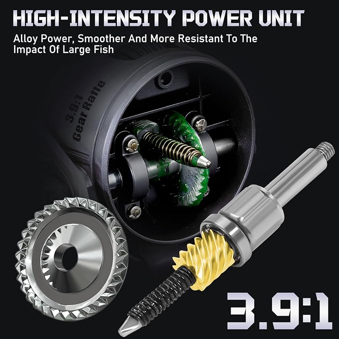 Sougayilang Spincast Fishing Reel, Size 30 Reel, Right or Left-Hand Retrieve, 3.9:1 Gear Ratio, Pre-spooled with Mono Fishing Line