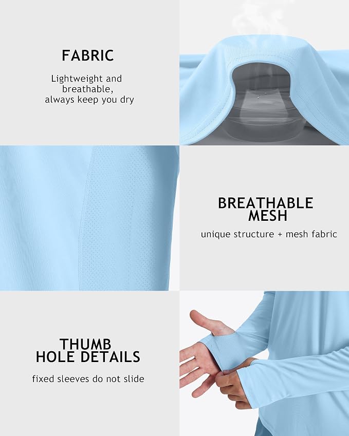 Roadbox Men's UPF 50+ Hooded Fishing Shirts Long Sleeve Sun Protection Hoodie, Hiking Running Swimming Rash Guard with Mask