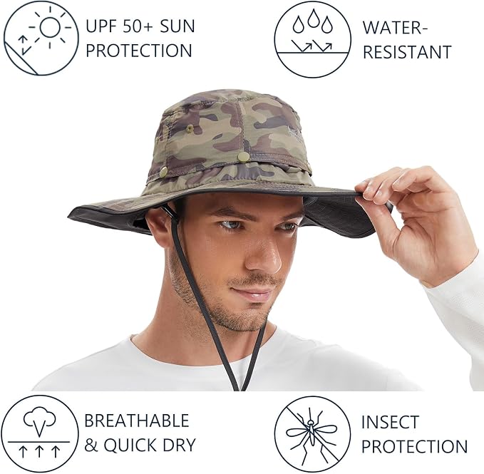 BASSDASH UPF 50+ Mosquito Sun Hat with Hidden Head Net and Neck Flap for Men Women Outdoor Fishing Hiking Camping