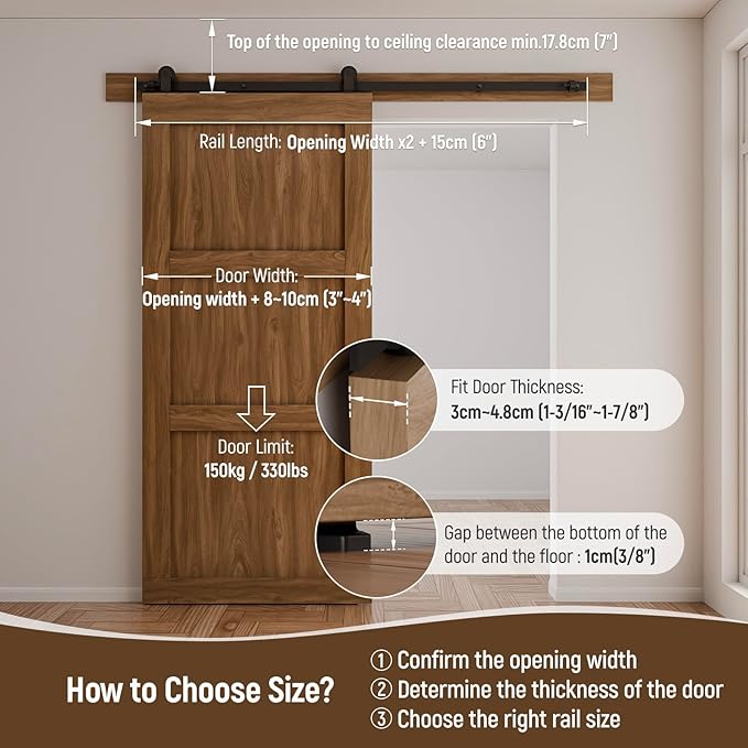 CCJH 8FT Sliding Barn Door Hardware Kit, Heavy Duty, Smoothly and Silently, Easy to Install, Fit 48" Width Single Door Panel, T-Shaped Style Black