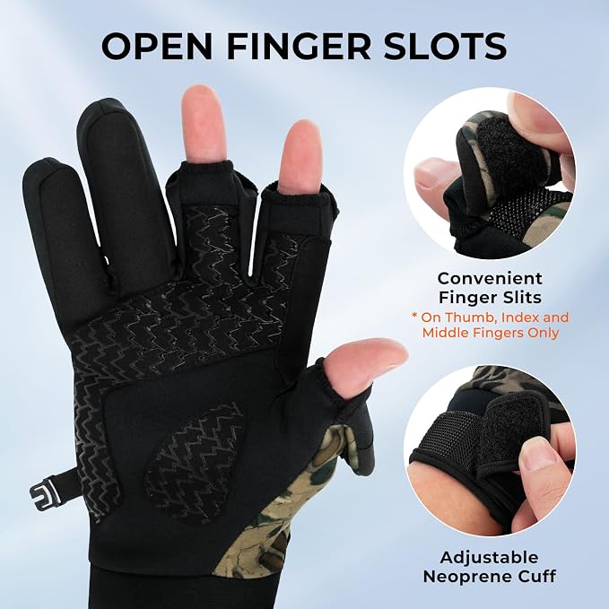 KastKing Mountain Mist Cold Winter Weather Fishing Gloves for Men and Women - Ideal for Ice Fishing, Photography, or Hunting