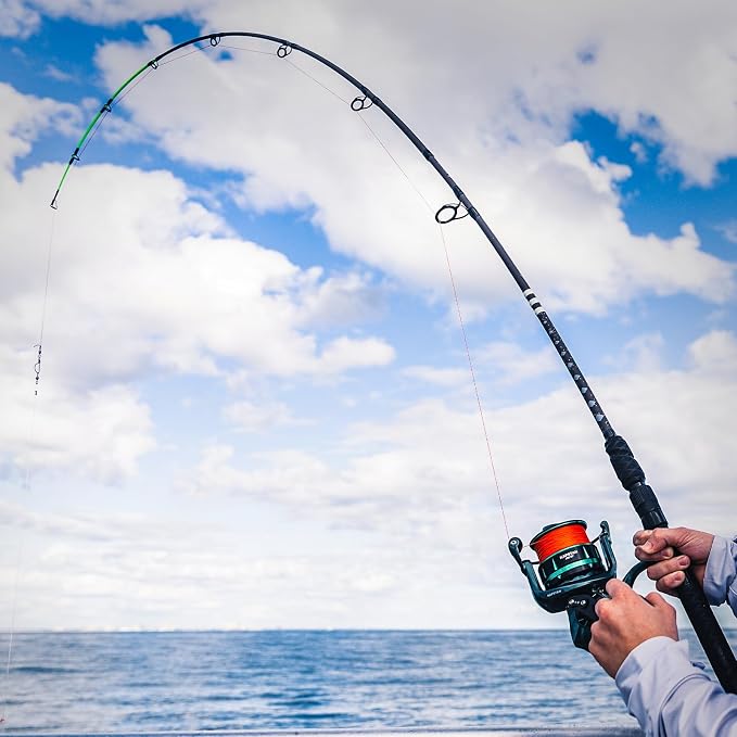 KastKing KONG Fishing Rod, Powerful, Lightweight S-Curve Graphite Rod Blanks, Nano Resin Technology, Stainless-Steel Double-Foot Guides w/Titanium Oxide Rings, Non-Slip Handles, Chartreuse Strike Tips