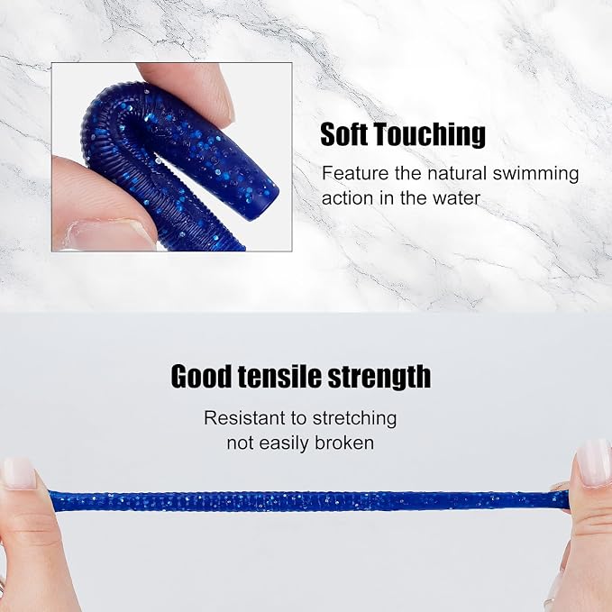 Soft Plastic Worms for Bass Fishing - Salted Soft Plastic Fishing Lures with Hook Slot 2.6in Saltwater Freshwater Bass Baits FS/RE-11