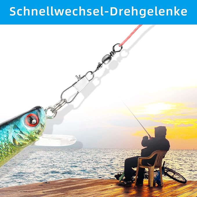 Realure 125 Pcs Barrel Snap Swivel Fishing Rolling Ball Bearing Swivels with Safety Snap 7# 8# 10# 12# 14# Quick Change Fishing Connector with Ball Bearing Swivels Snaps for Connecting Hooks & Lures