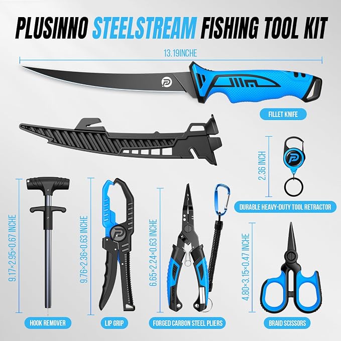 PLUSINNO Fishing Gear, Fishing Tools, Fishing Accessories, Corrosion Resistant Fishing Pliers Kit, Fishing Knife, Floating Fish Lip Gripper Fishing Gifts for Men, Gifts for Fishermen