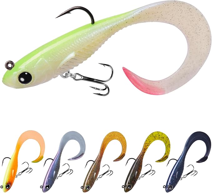 TRUSCEND Duramax Pre-Rigged Fishing Lures with BKK Jig Hooks, 10X Tear-Resistant TPE Soft Swimbaits for Bass Striper Trout Crappie Walleye Grouper, Lifelike Fishing Baits for Saltwater and Freshwater