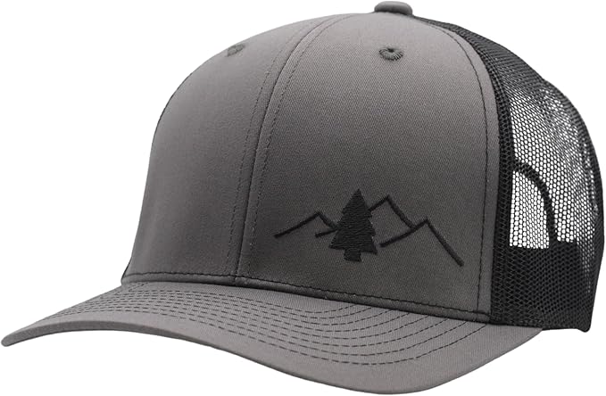 LINDO Trucker Hat [ Great Outdoors Design ] for Men and Women: Mid Profile Cap with Breathable Mesh Back and Adjustable Snap