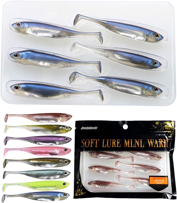 QualyQualy Soft Plastic Swimbait Paddle Tail Shad Lure Soft Bass Shad Bait Minnow Paddle Tail Swim Bait for Bass Trout Walleye Crappie - 2.75in, 3.14in, 3.94in, 5in