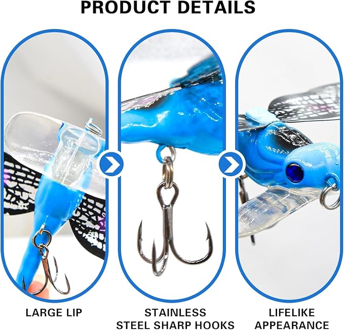 Topwater Fishing Lures Insect Fishing Lures Dragonfly Fishing Lures Dragonfly Lure Fishing Bait with Hooks for Outdoor Fishing Tools
