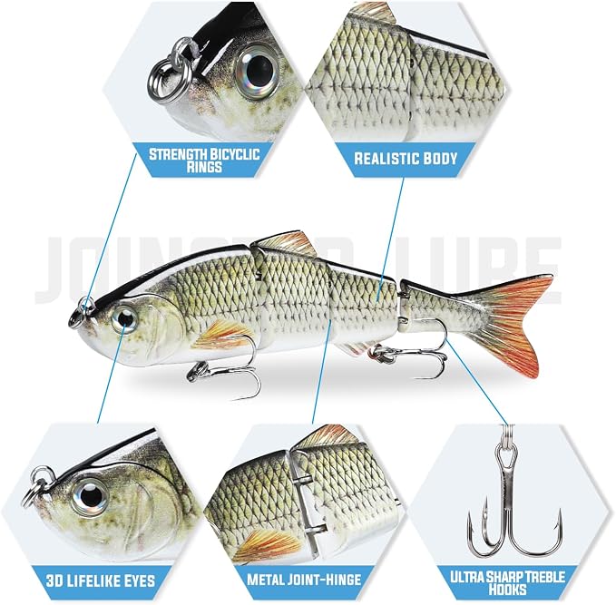 TRUSCEND Swimmax Easy Catch Fishing Lures with BKK Hooks, Wiggling, Vibrating, Rattling and Gurgling for More Bites, Heavy-Duty Dyneema Fiber Jointed Swimbaits for Bass, Trout, Crappie, Walleye, Pike