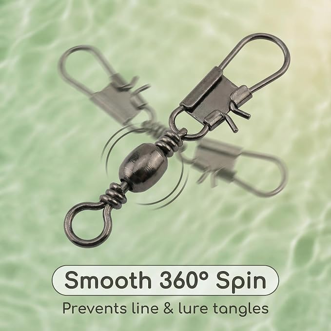 Fishing Barrel Swivels with Snap Set: 220pcs Large Small Snap Swivels Assortment for Saltwater Freshwater Connector Fishing Tackle - Size #2#4#6#8#10