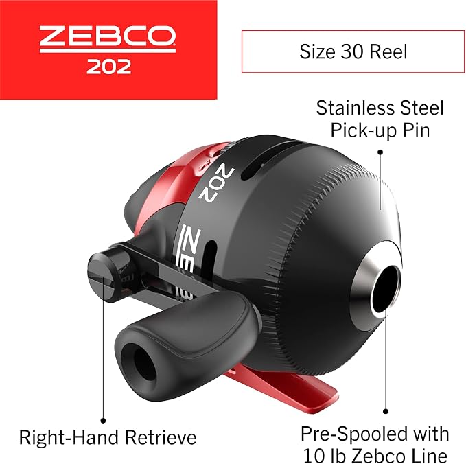 Zebco 202 Spincast Reel and Fishing Rod Combo, Right-Hand Retrieve, Pre-Spooled with 10-Pound Line,