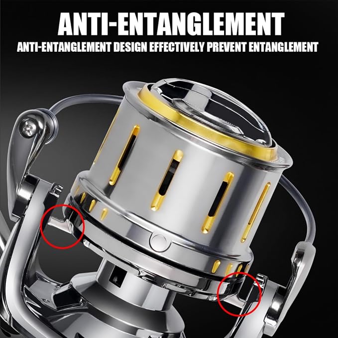 Heavy Duty Spinning Reel Metal Body with CNC Machined Spool 55LB Max Drag 6/8+1 Bearings Ultra Smooth 4.6/4.8:1 High Speed Gear Ratio Saltwater Freshwater Fishing Reel for 8000 to 14000 Series