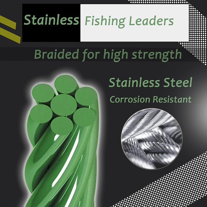 AMYSPORTS Saltwater Steel Leaders Fishing Rigs Heavy Duty Wire Leader Lures High Strength Fishing Leader Freshwater Black Nickel