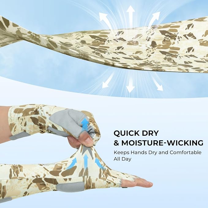 KastKing Agies Fishing Gloves Men, UPF 50+ Sun Gloves UV Protection, Cooling Quick-Dry 3/4 Fingerless Gloves with Extended Cuff, Microfiber Palm & Pull Tabs, for Fishing, Kayaking, Hiking, Hunting
