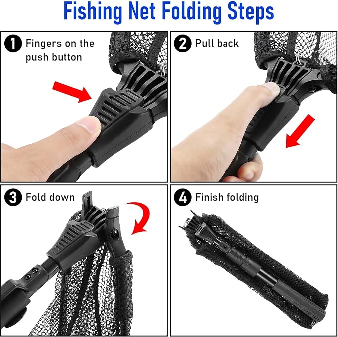 Fishing Net with Handle, Telescoping & Folding Fish Net for Easy Transport & Storage, Durable Freshwater & Saltwater Fishing Gear for Kids & Adults, Compact & Portable Design