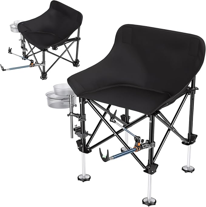 Folding Fishing Chair with Complete Accessories, Portable Camping Chair for Outdoor Fishing, 220LBS Load-Bearing, Non-Slip All-Terrain Design with Storage Bags, Carbon Steel Fishing Chair