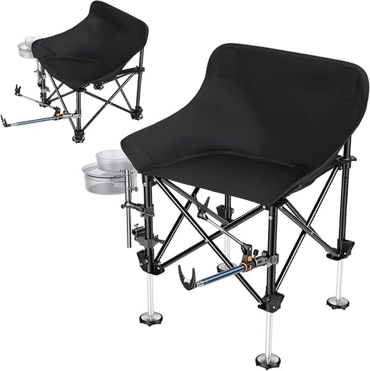 Folding Fishing Chair with Complete Accessories, Portable Camping Chair for Outdoor Fishing, 220LBS Load-Bearing, Non-Slip All-Terrain Design with Storage Bags, Carbon Steel Fishing Chair